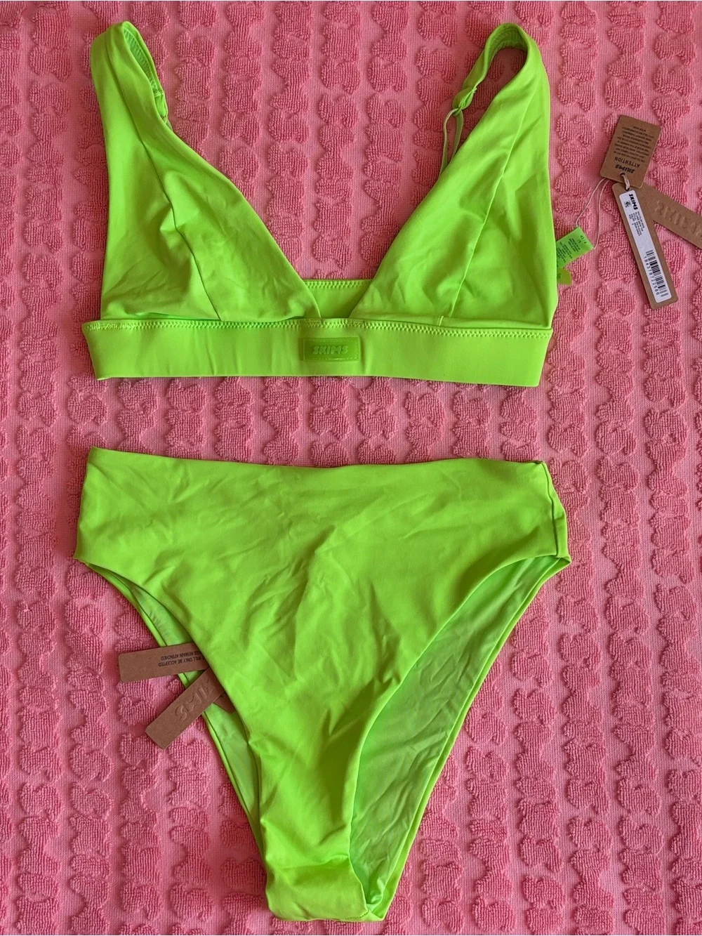 💚 SKIMS Recycled Swim Plunge Bikini Set | Neon Green | S | NWT